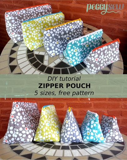 Zipper pouch in 5 sizes - free pattern and instruction